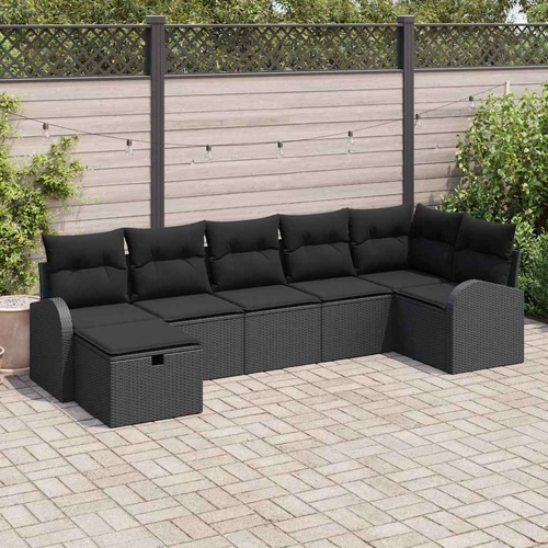 Garden Sofa Set with Cushion 7 pcs Black Poly Rattan
