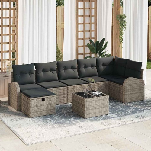 Garden Sofa Set with Cushion 8 pcs Grey Poly rattan