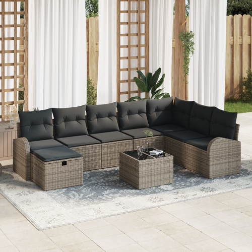 Garden Sofa Set with Cushion 9 pcs Grey Poly rattan