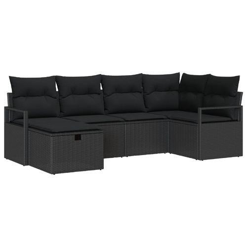 Garden Sofa Set with Cushion 6 pcs Black Poly Rattan