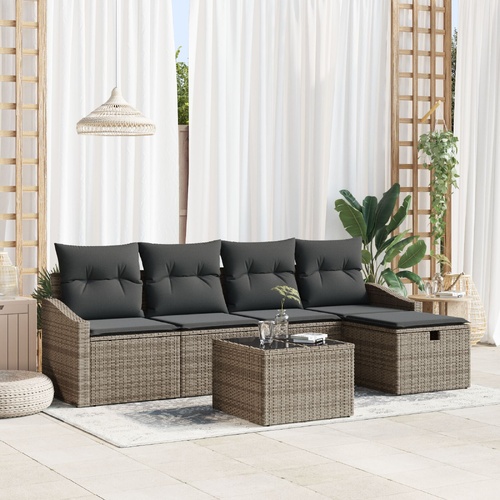 Sofa Set with Cushion 5 pcs Poly Rattan