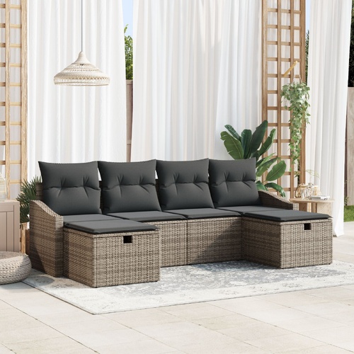 6 Piece Garden Sofa Set with Cushions Grey Poly Rattan