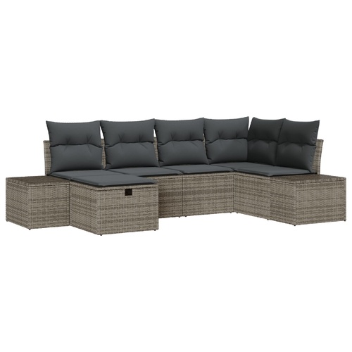 6 Piece Garden Sofa Set with Cushions Grey Poly Rattan