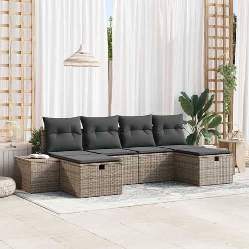 6 Piece Garden Sofa Set with Cushions Grey Poly Rattan