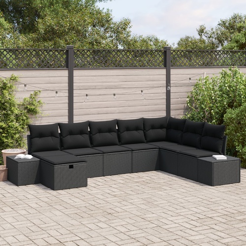 Garden Sofa Set with Pillow 8 pcs Black Poly rattan
