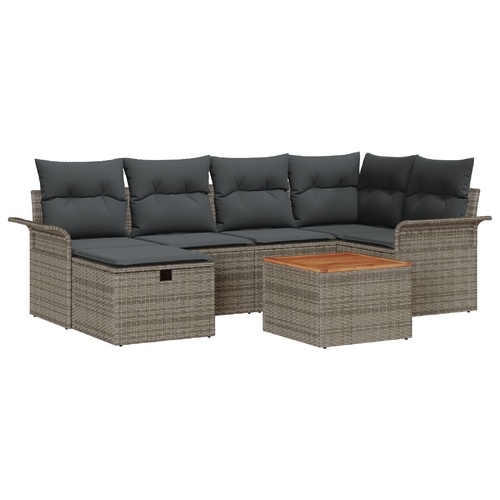 Garden Sofa Set with Cushion 7 pcs Grey Poly rattan