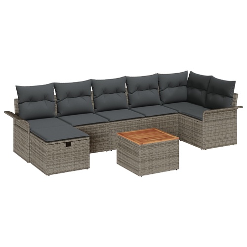 8 Piece Garden Sofa Set with Cushions Grey Poly Rattan