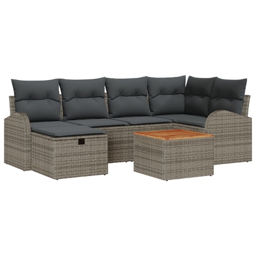 Garden Sofa Set with Cushion 7 pcs Grey Poly rattan