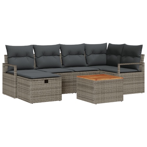 Garden Sofa Set with Cushion 7 pcs Grey Poly rattan