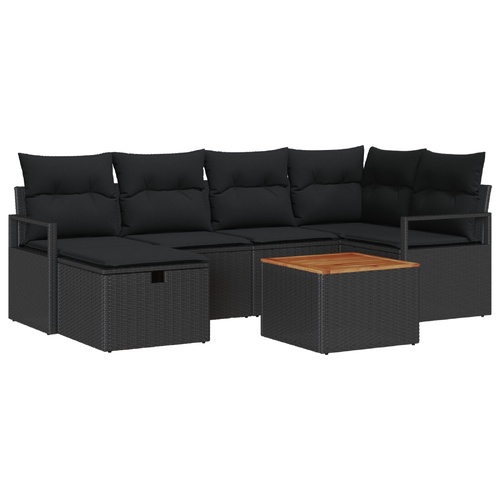 Garden Sofa Set with Cushion 7 pcs Black Poly rattan