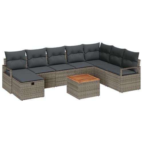9 Piece Garden Sofa Set with Cushions Grey Poly Rattan