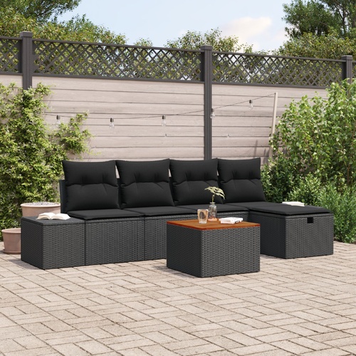 Garden Sofa Set with Cushion 6 pcs Black Poly rattan