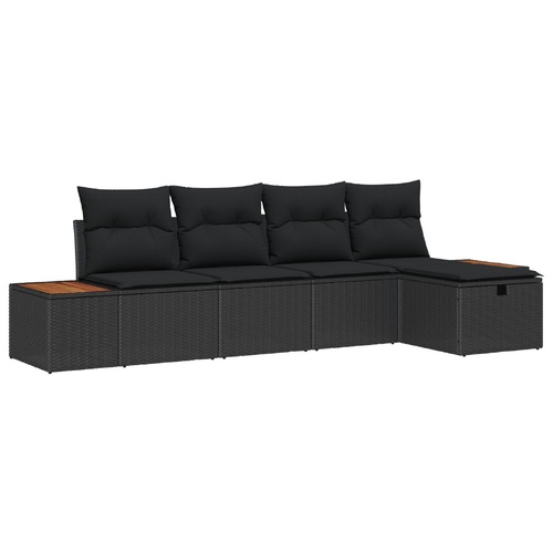 Garden Sofa Set with Pillow 5 pcs Black Poly rattan