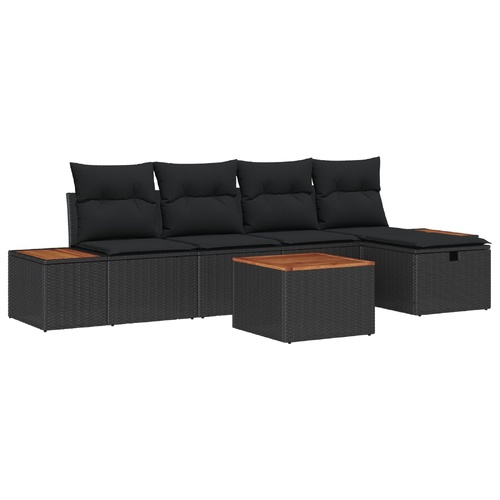 Garden Sofa Set with Pillow 6 pcs Black Poly rattan
