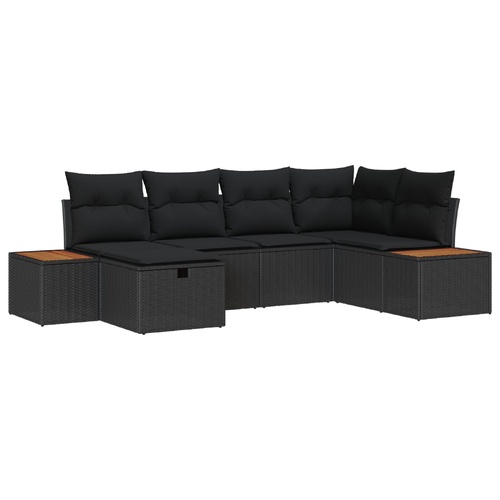 Garden Sofa Set with Cushion with Storage Black Poly Rattan