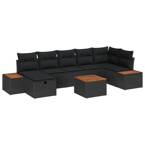 Garden Sofa Set with Pillow 8 pcs Black Poly rattan
