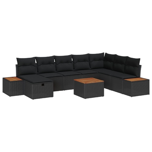 Garden Sofa Set with Pillow 9 pcs Black Poly rattan