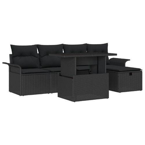 Garden Sofa Set with Cushion 6 pcs Black Poly rattan