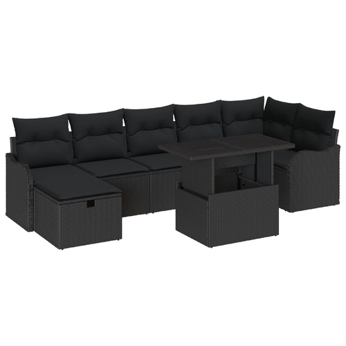 Garden Sofa Set with Cushion 8 pcs Black Poly rattan