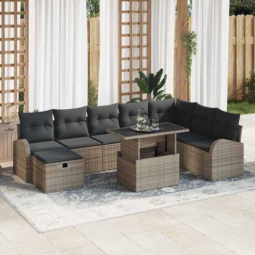 Garden Sofa Set with Cushion 9 pcs Grey Poly rattan
