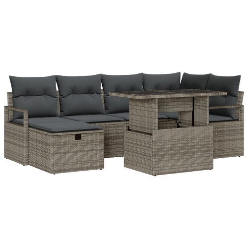 Garden Sofa Set with Cushion 7 pcs Grey Poly rattan