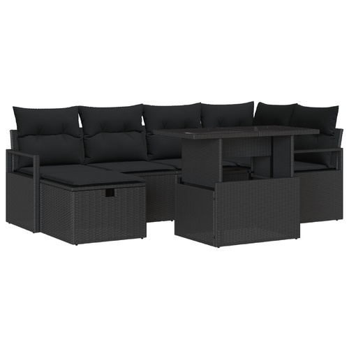 Garden Sofa Set with Cushion 7 pcs Black Poly rattan