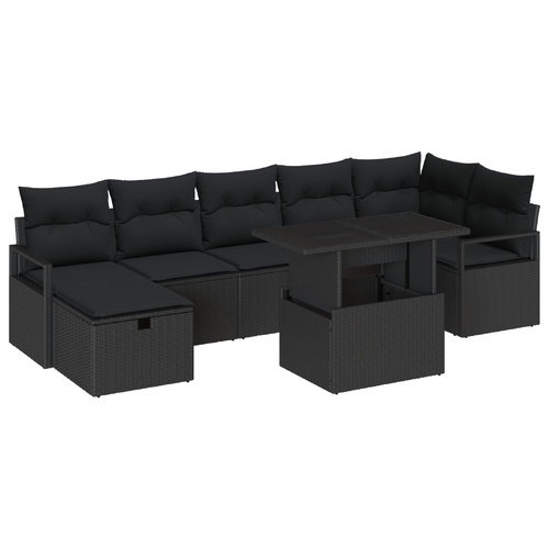 Garden Sofa Set with Cushion 8 pcs Black Poly rattan