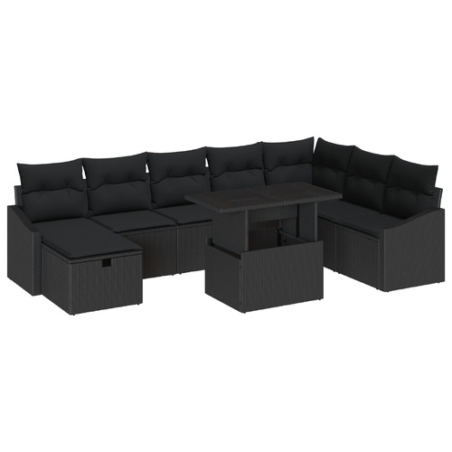 Garden Sofa Set Height-Adjustable 9 pcs Black Poly Rattan