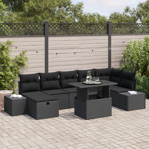 Garden Sofa Set Height-Adjustable 8 pcs Black Poly Rattan