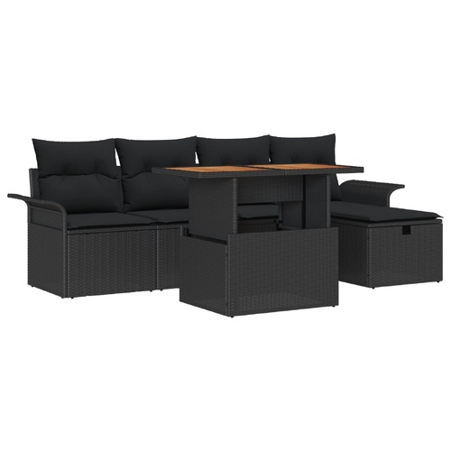 Garden Sofa Set Height-Adjustable 6 pcs Black Poly Rattan
