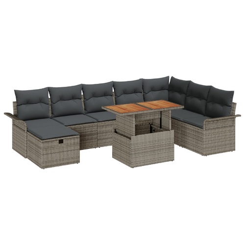 Garden Sofa Set Height-Adjustable 9 pcs Grey Poly Rattan