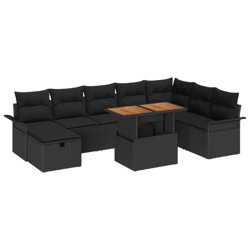 Garden Sofa Set Height-Adjustable 9 pcs Black Poly Rattan