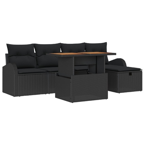 Garden Sofa Set Height-Adjustable 6 pcs Black Poly Rattan
