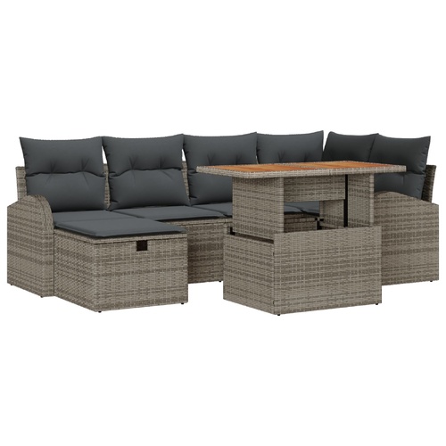 7 Piece Garden Sofa Set with Cushions Grey Poly Rattan, 2-Seater Garden Sofa with Storage & Cushions Grey Poly Rattan