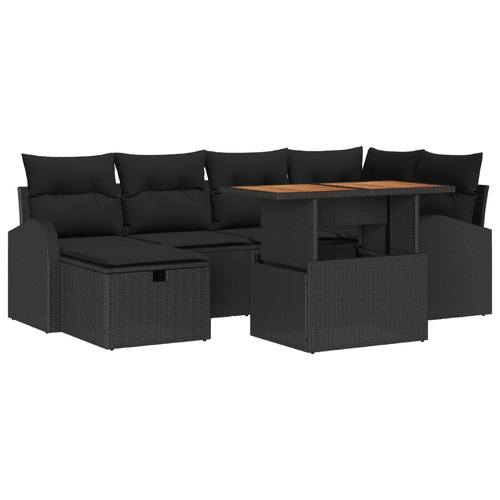 Garden Sofa Set Height-Adjustable 7 pcs Black Poly Rattan