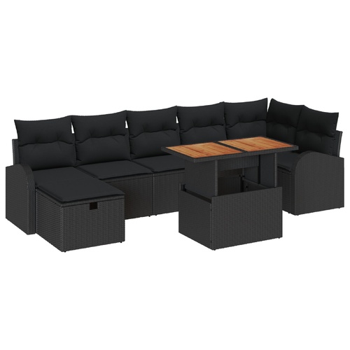 Garden Sofa Set Height-Adjustable 8 pcs Black Poly Rattan