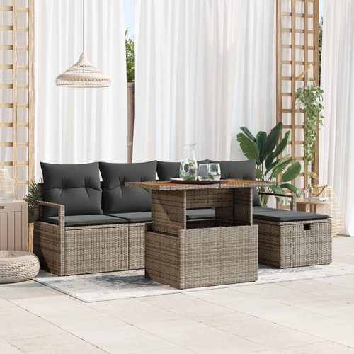 Garden Sofa Set Height-Adjustable 6 pcs Grey Poly Rattan