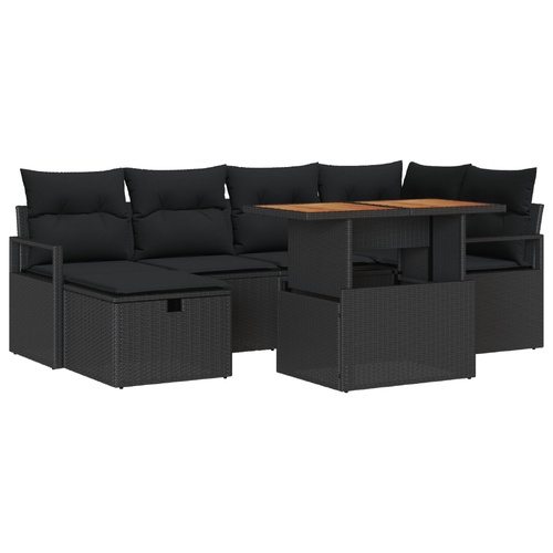Garden Sofa Set Height-Adjustable 7 pcs Black Poly Rattan