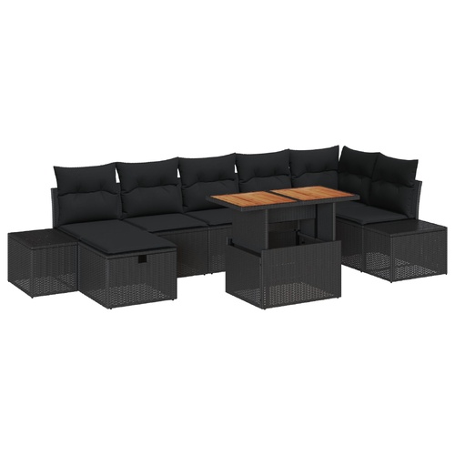 Garden Sofa Set Height-Adjustable 8 pcs Black Poly Rattan