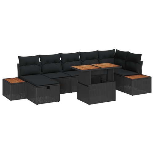 Garden Sofa Set Height-Adjustable 8 pcs Black Poly Rattan