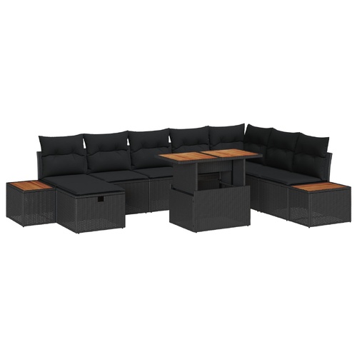 Garden Sofa Set Height-Adjustable 9 pcs Black Poly Rattan