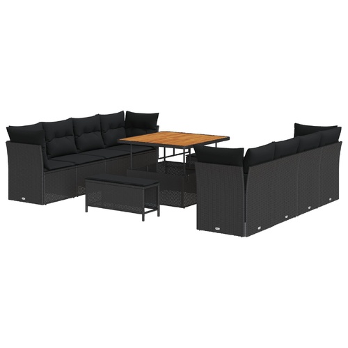 Garden Sofa Set Height-Adjustable 11 pcs Black Poly Rattan