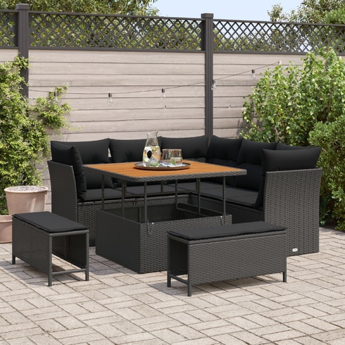 Garden Sofa Set Height-Adjustable 8 pcs Black Poly Rattan