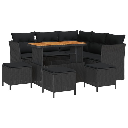 Garden Sofa Set Height-Adjustable 9 pcs Black Poly Rattan