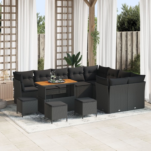 Garden Sofa Set Height-Adjustable 13 pcs Black Poly Rattan