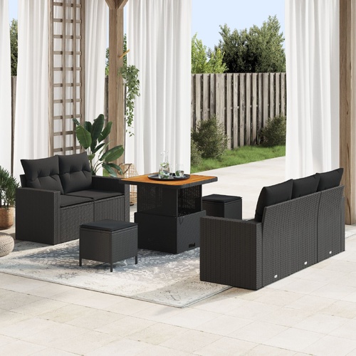 Garden Sofa Set with Cushion 8 pcs Black Poly Rattan