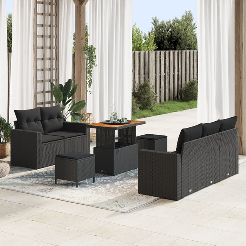 Garden Sofa Set with Cushion 8 pcs Black Poly Rattan