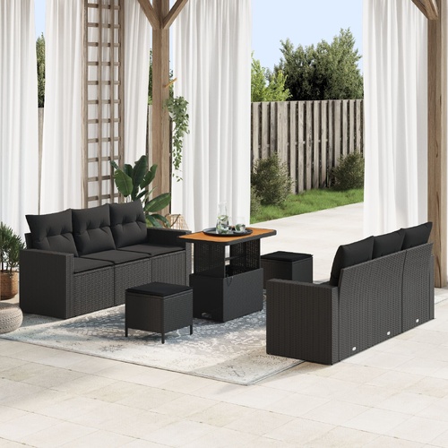Garden Sofa Set Height-Adjustable 9 pcs Black Poly Rattan
