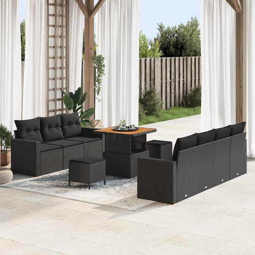Garden Sofa Set Height-Adjustable 10 pcs Black Poly Rattan