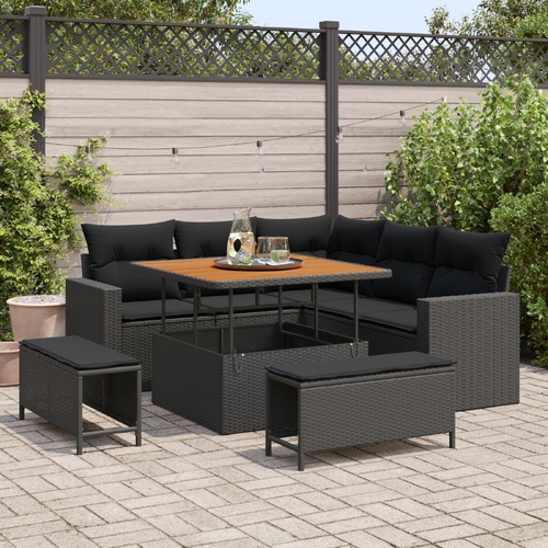 Garden Sofa Set Height-Adjustable 8 pcs Black Poly Rattan